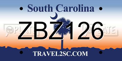 ZBZ126 South Carolina License Plate
