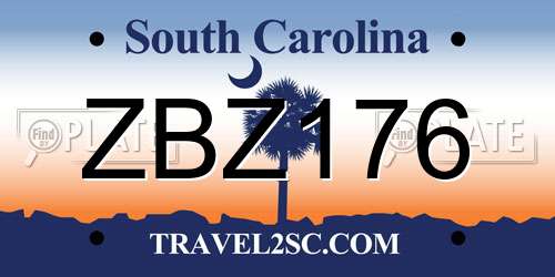ZBZ176 South Carolina License Plate