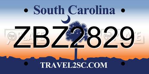ZBZ2829 South Carolina License Plate