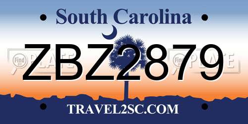 ZBZ2879 South Carolina License Plate