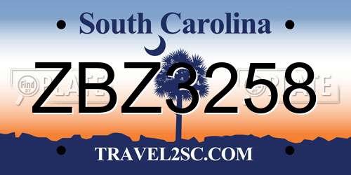 ZBZ3258 South Carolina License Plate