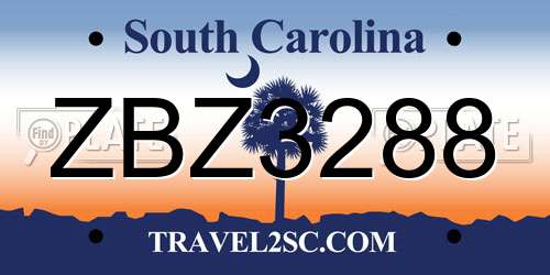 ZBZ3288 South Carolina License Plate