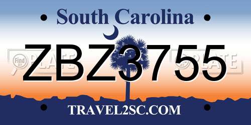 ZBZ3755 South Carolina License Plate