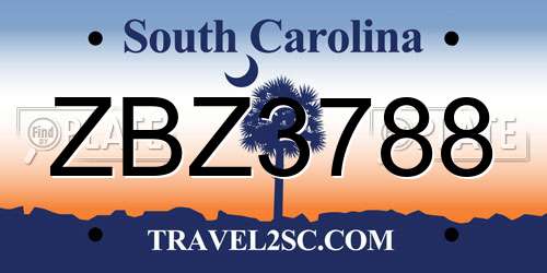 ZBZ3788 South Carolina License Plate