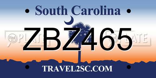 ZBZ465 South Carolina License Plate