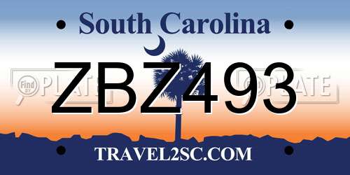 ZBZ493 South Carolina License Plate