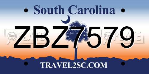 ZBZ7579 South Carolina License Plate