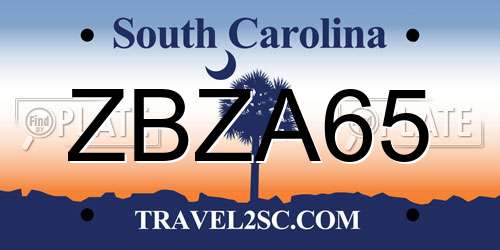 ZBZA65 South Carolina License Plate