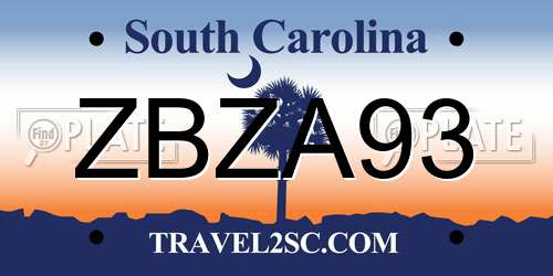 ZBZA93 South Carolina License Plate