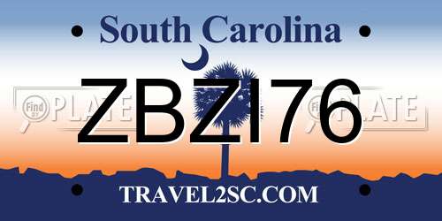 ZBZI76 South Carolina License Plate