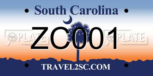 ZC001 South Carolina License Plate