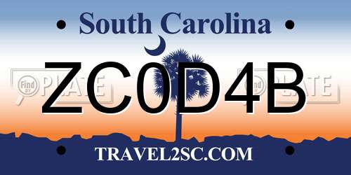 ZC0D4B South Carolina License Plate