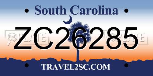 ZC26285 South Carolina License Plate