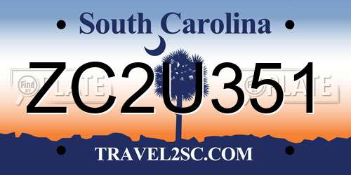 ZC2U351 South Carolina License Plate