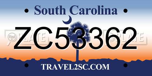 ZC53362 South Carolina License Plate
