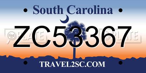 ZC53367 South Carolina License Plate