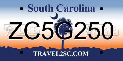 ZC5G250 South Carolina License Plate