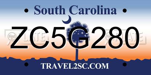 ZC5G280 South Carolina License Plate