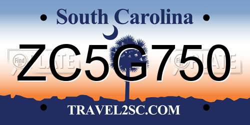 ZC5G750 South Carolina License Plate