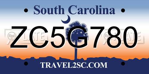 ZC5G780 South Carolina License Plate