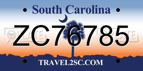 ZC76785 South Carolina License Plate