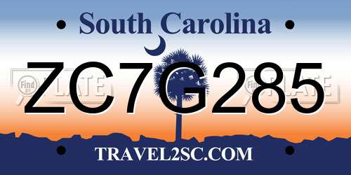 ZC7G285 South Carolina License Plate