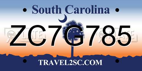 ZC7G785 South Carolina License Plate