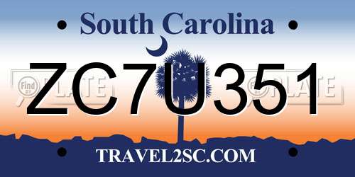 ZC7U351 South Carolina License Plate