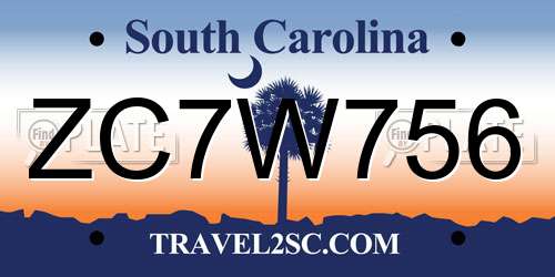 ZC7W756 South Carolina License Plate