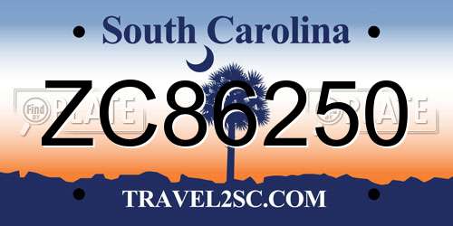 ZC86250 South Carolina License Plate