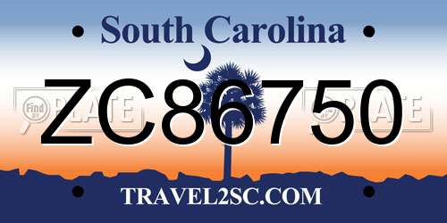 ZC86750 South Carolina License Plate