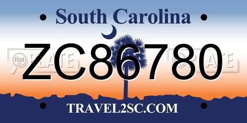 ZC86780 South Carolina License Plate