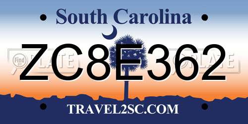 ZC8E362 South Carolina License Plate