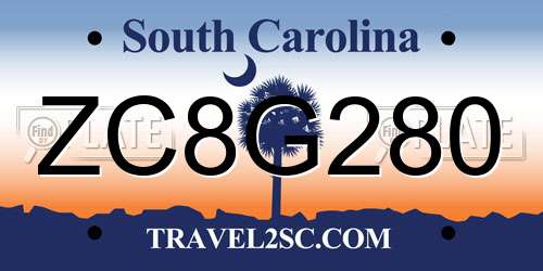 ZC8G280 South Carolina License Plate