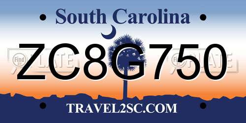 ZC8G750 South Carolina License Plate