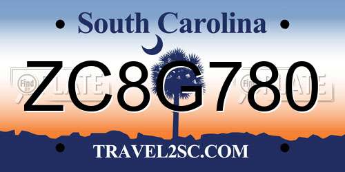 ZC8G780 South Carolina License Plate