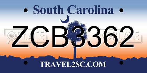 ZCB3362 South Carolina License Plate