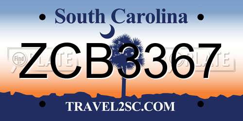 ZCB3367 South Carolina License Plate