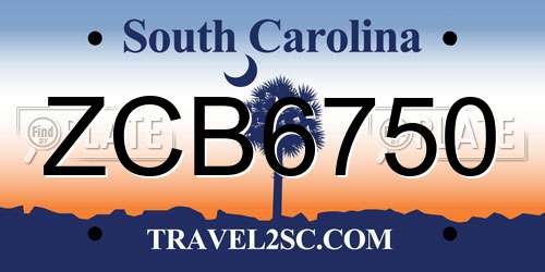 ZCB6750 South Carolina License Plate