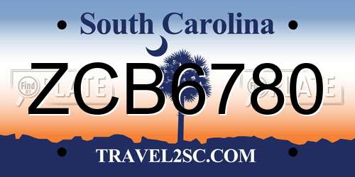 ZCB6780 South Carolina License Plate