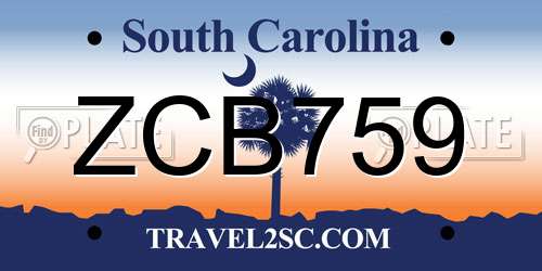 ZCB759 South Carolina License Plate