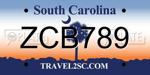 ZCB789 South Carolina License Plate