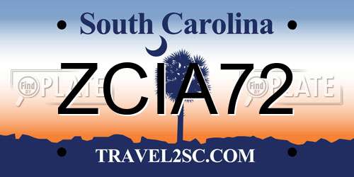 ZCIA72 South Carolina License Plate