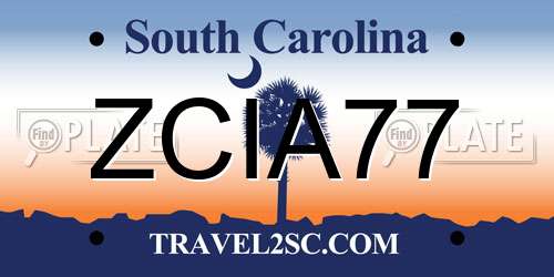 ZCIA77 South Carolina License Plate