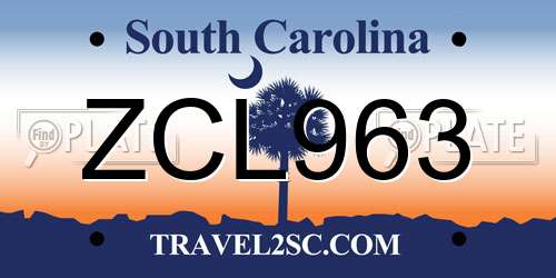 ZCL963 South Carolina License Plate
