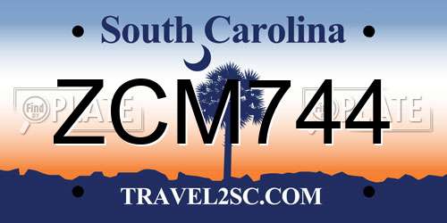 ZCM744 South Carolina License Plate