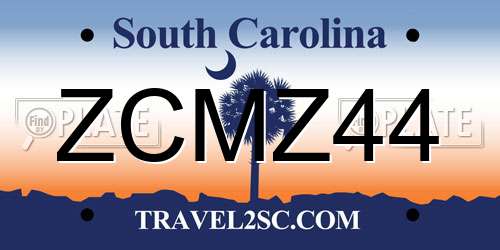 ZCMZ44 South Carolina License Plate