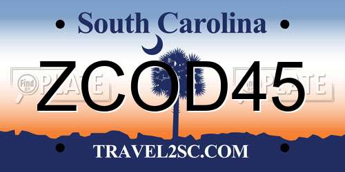ZCOD45 South Carolina License Plate