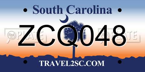 ZCQ048 South Carolina License Plate