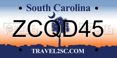 ZCQD45 South Carolina License Plate
